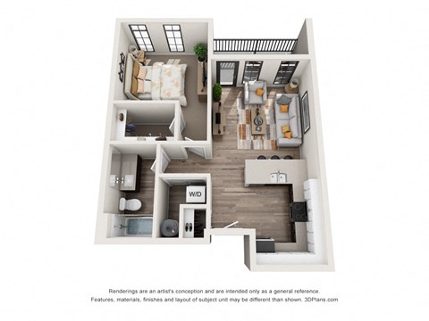 1 bed 1 bath floor plan A at 1400 Russell Apartments, Saint Louis, Missouri